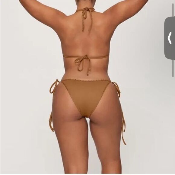 NWT SKIMS Rhinestone Swim Tie Bikini Bottom Size L in Almond - Picture 3 of 8